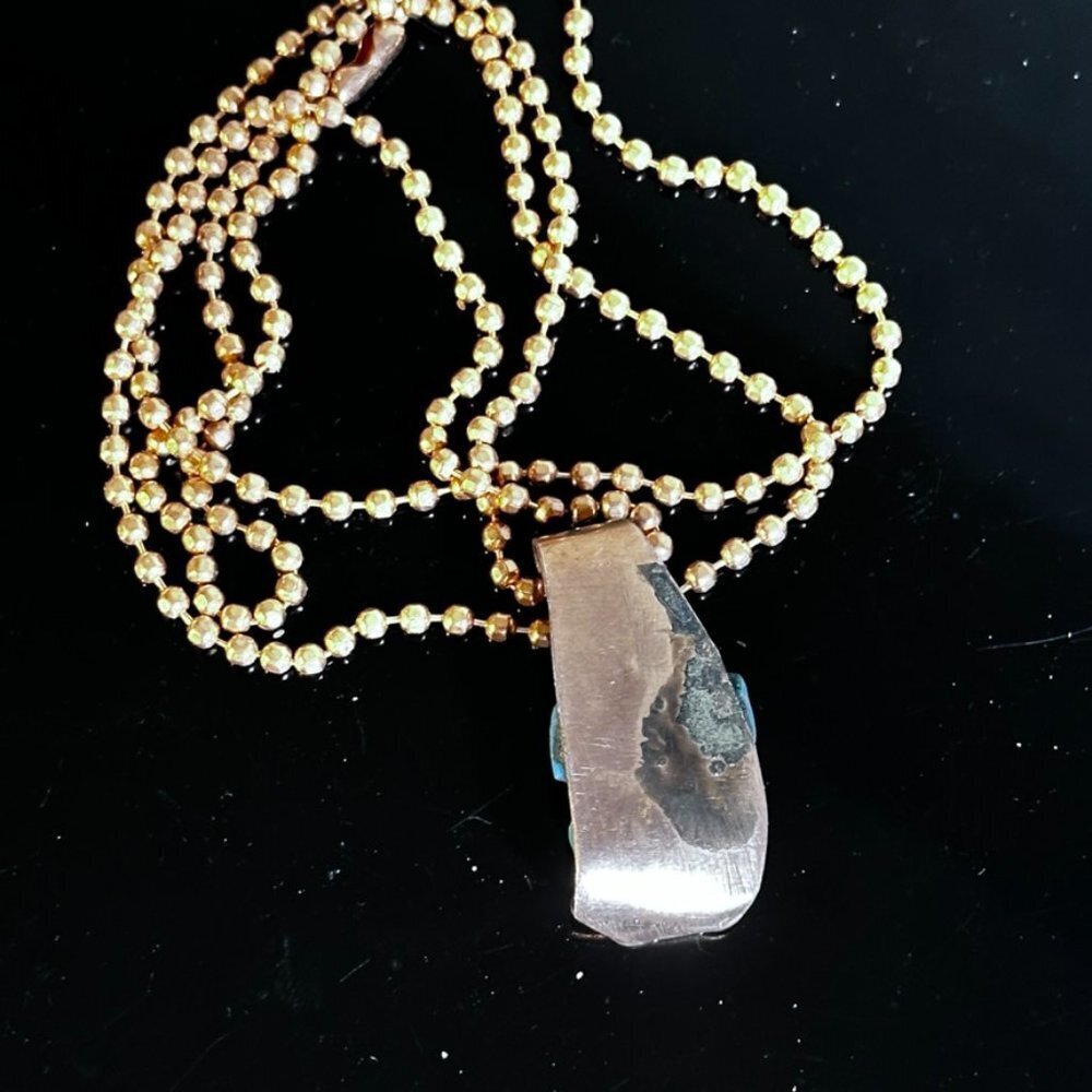 Kingman Turquoise Copper Pendant Necklace Brutalist Handmade NWT Gift Inlaid - Picture 6 of 7